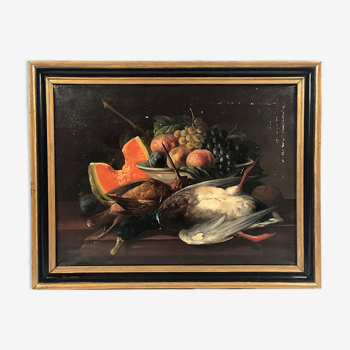 Still life, oil on framed canvas, nineteenth