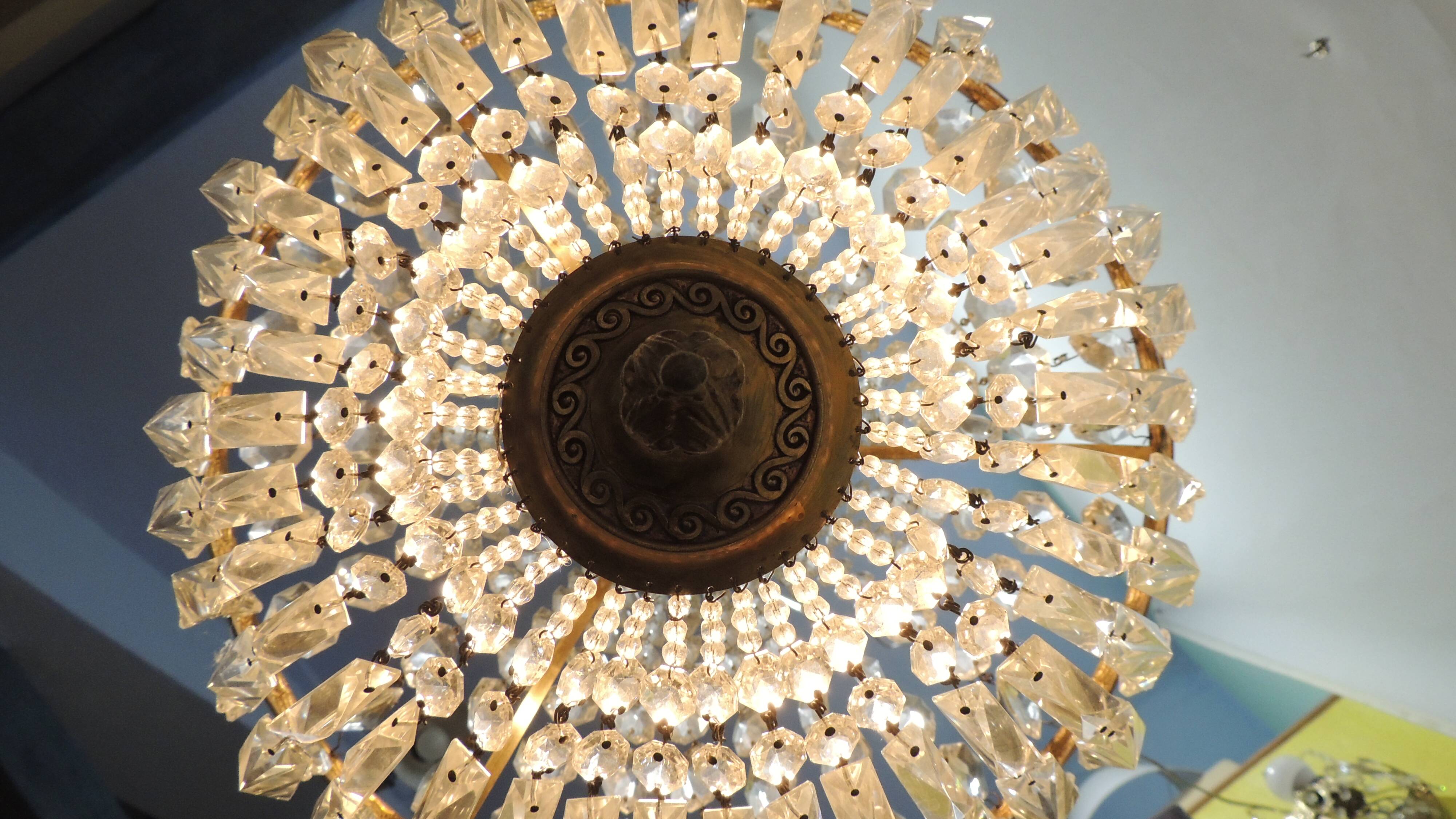 Antique crystal pendant chandelier – vintage Empire style – bronze