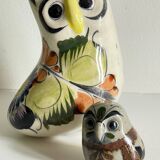 Duo de hiboux en céramique artisanale vintage