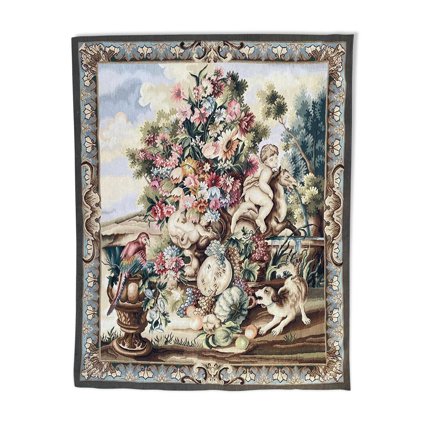 Handmade aubusson vintage tapestry 116x149 cm