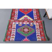 1970s Vintage Turkish Hand-Knotted Wool Cotton Blue Runner Rug 83x364