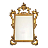 Miroir italien en bois sculpté, dorure traditionnelle, années 1980