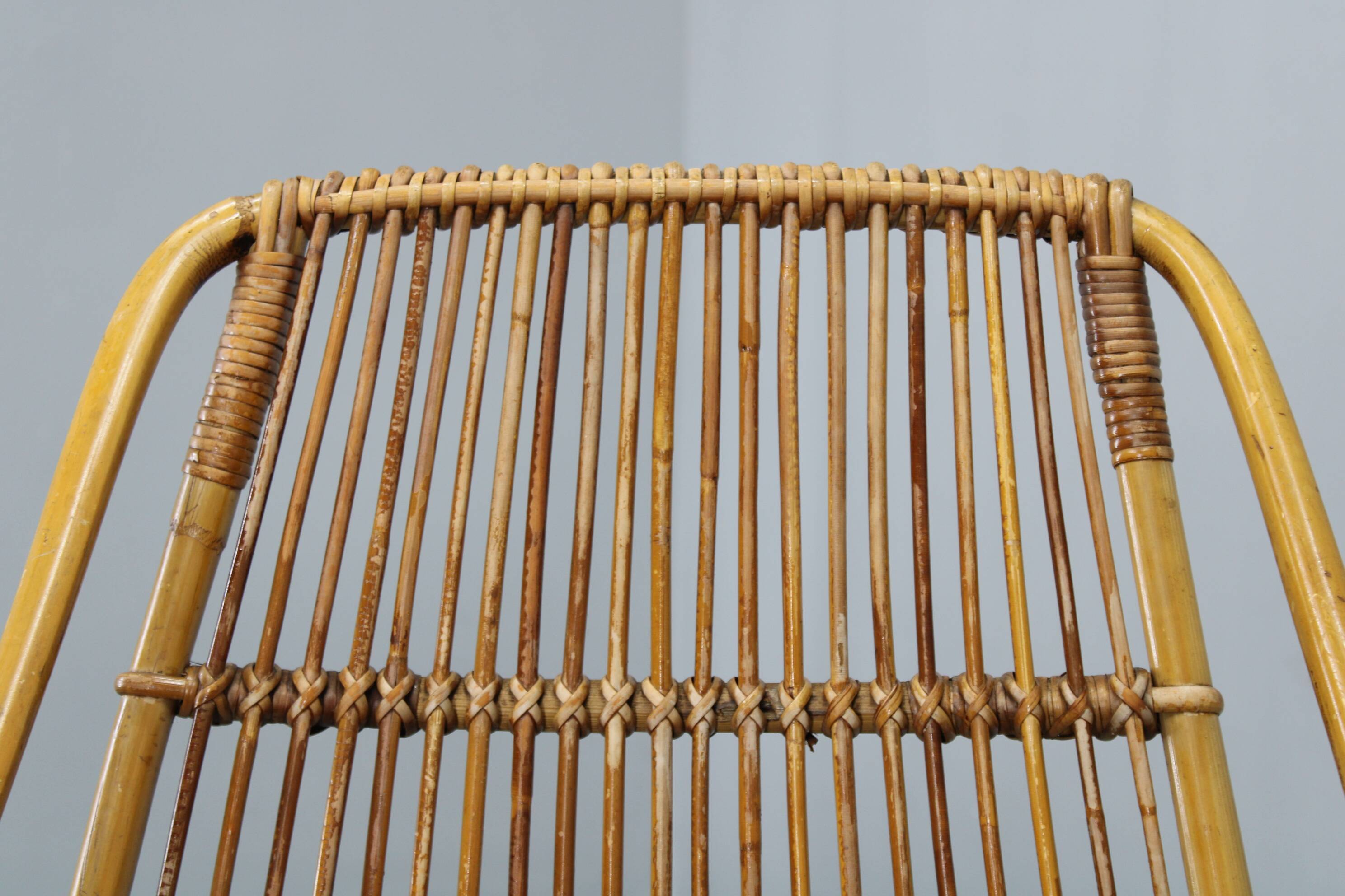 Rare pair of Alan Fuchs for ULUV rattan lounge chairs, Czechoslovakia, 1960s