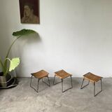 Set of three Raoul Guys wicker and metal stools