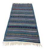 Tapis kilim bleu tissé mains en laine naturelle