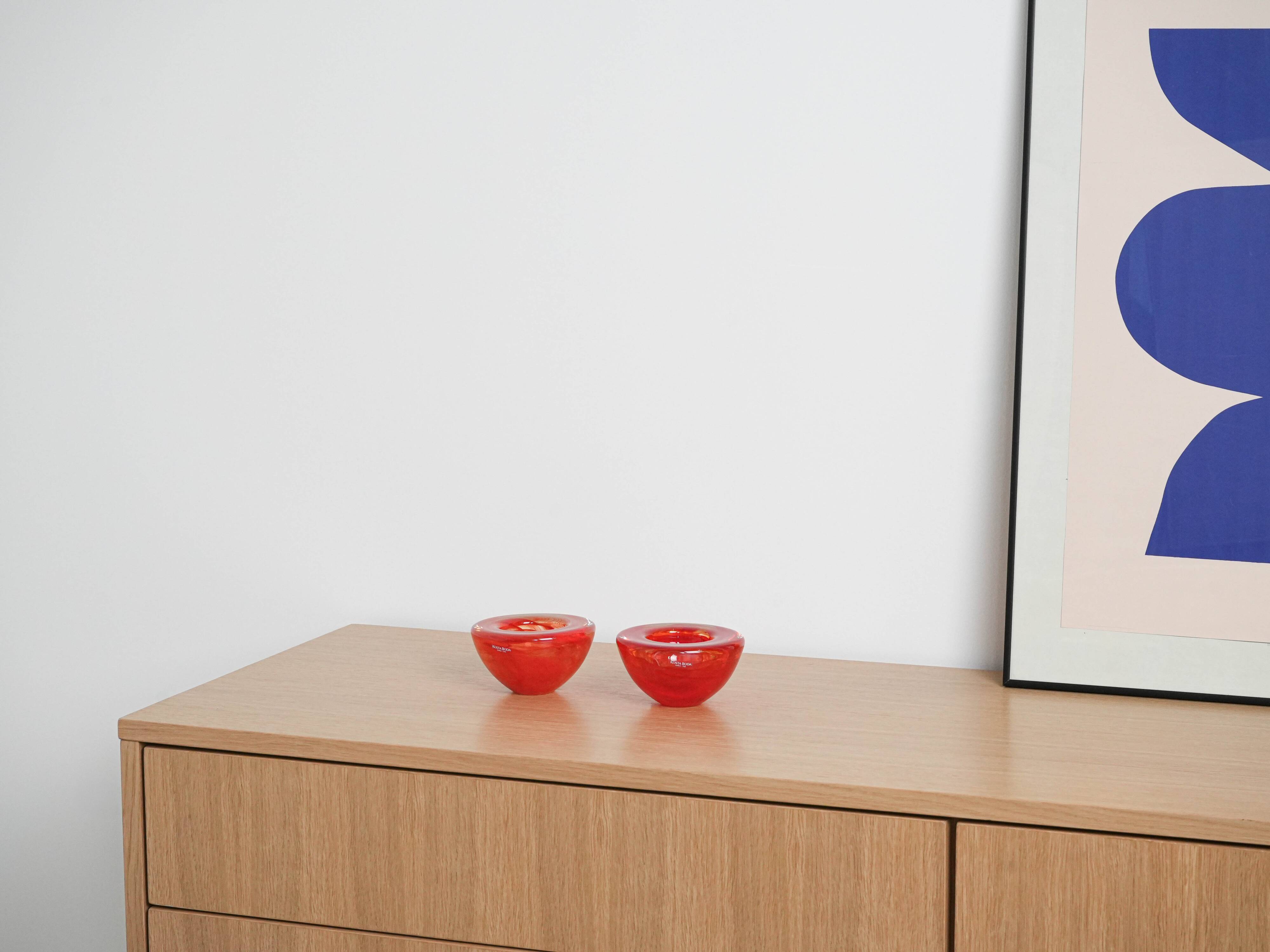 Set of glass candleholders, Swedish design, 1970s, manufactured by Kosta Bo