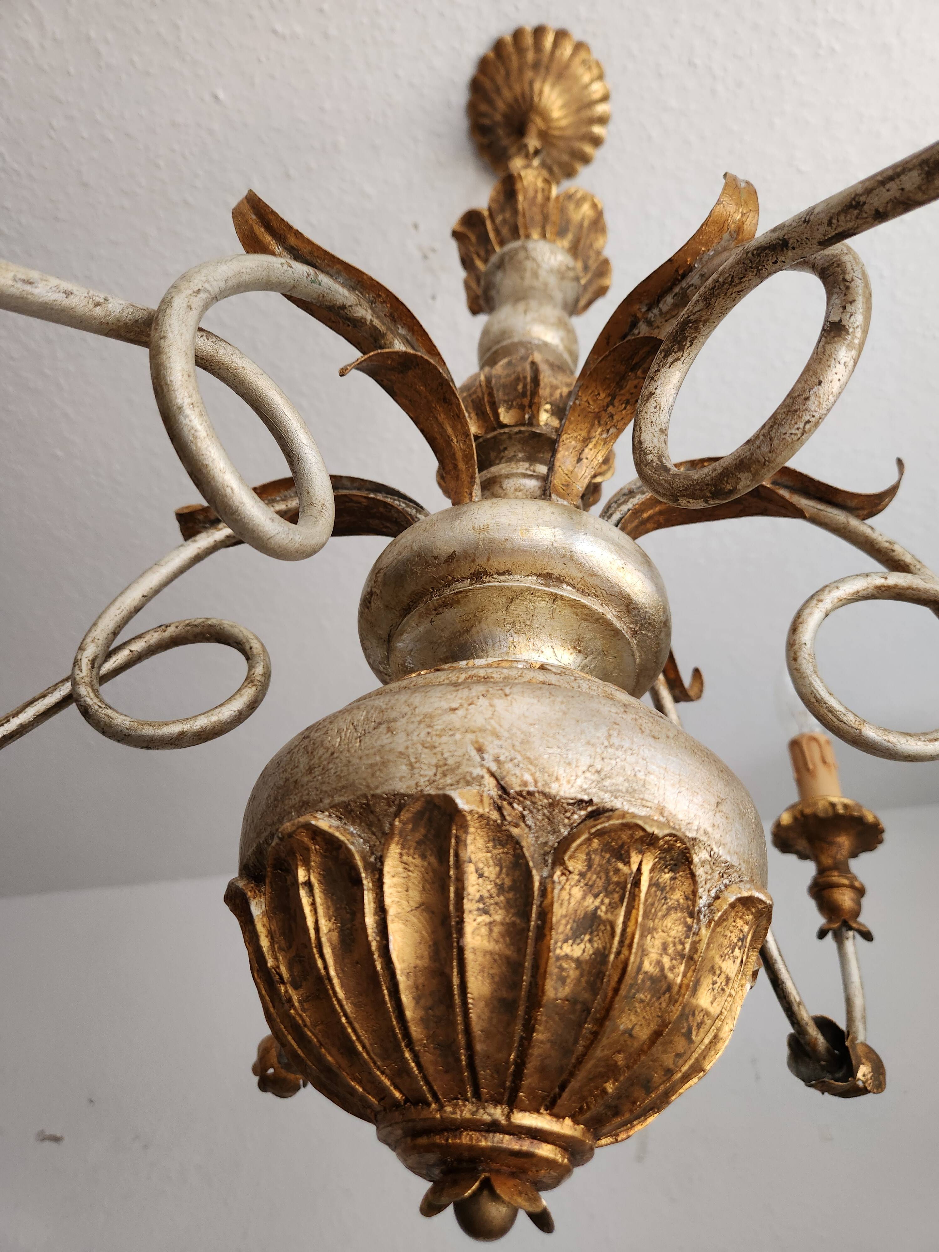 Antique gilded silver chandelier Florentine Rococo Louis XV Italy