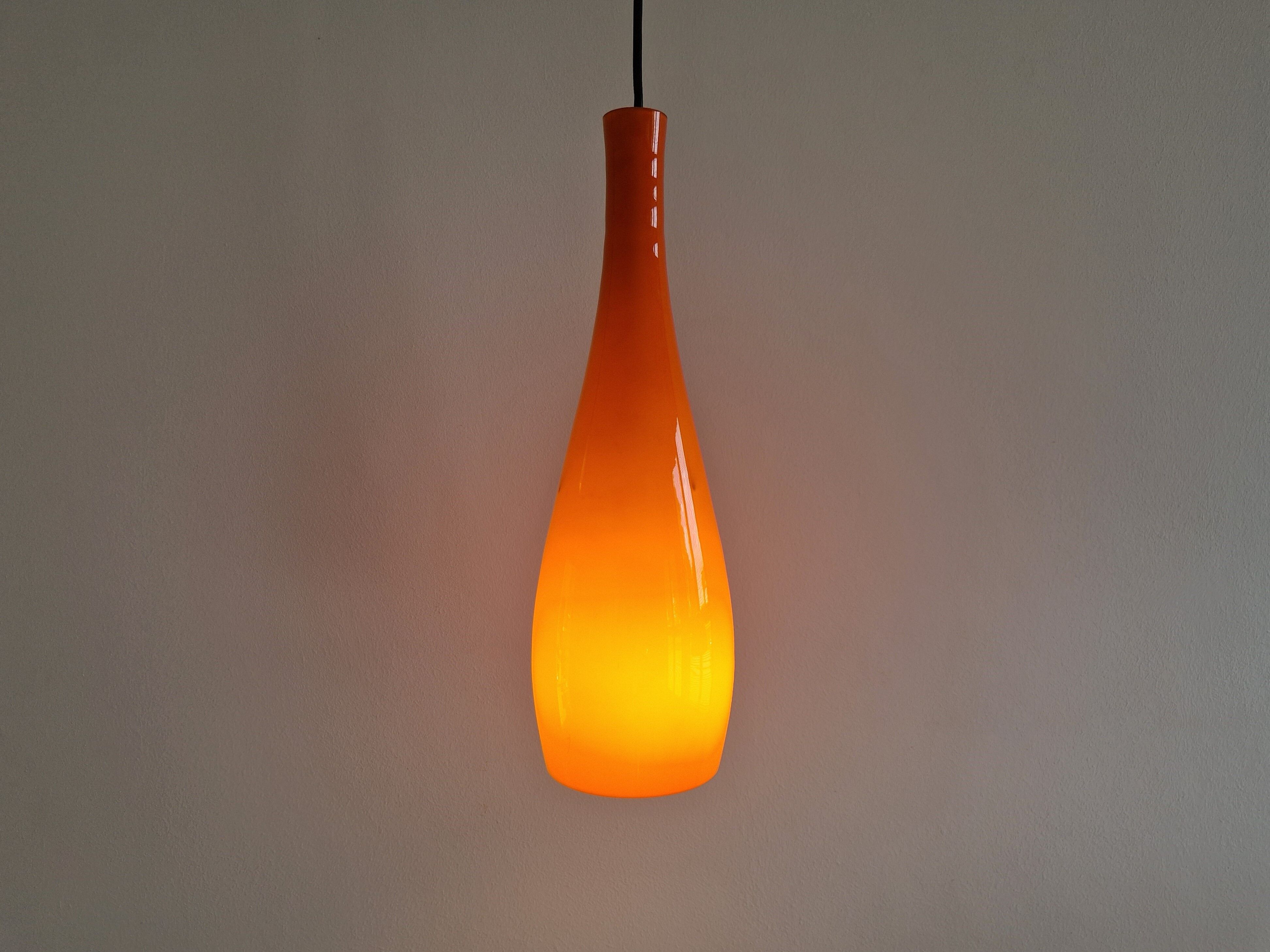Orange glass 'Bang' pendant lamp by Jacob E. Bang for Fog & Mørup, Denmark 1960's