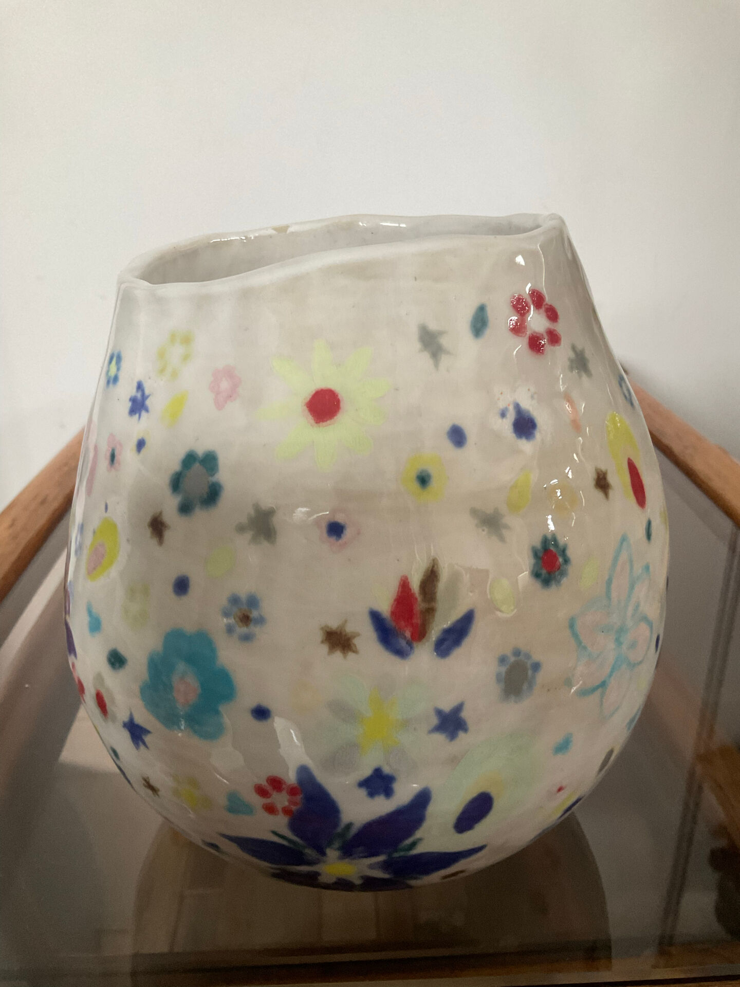 Vase boule vintage en céramique émaillé décor Millefiori