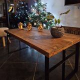 Handcrafted coffee table in exotic wood & folded steel - industrial