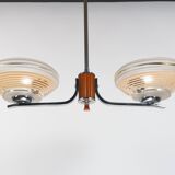 1930s English Art Deco 2-Arm Chrome & Butterscotch Bakelite Chandelier Lamp