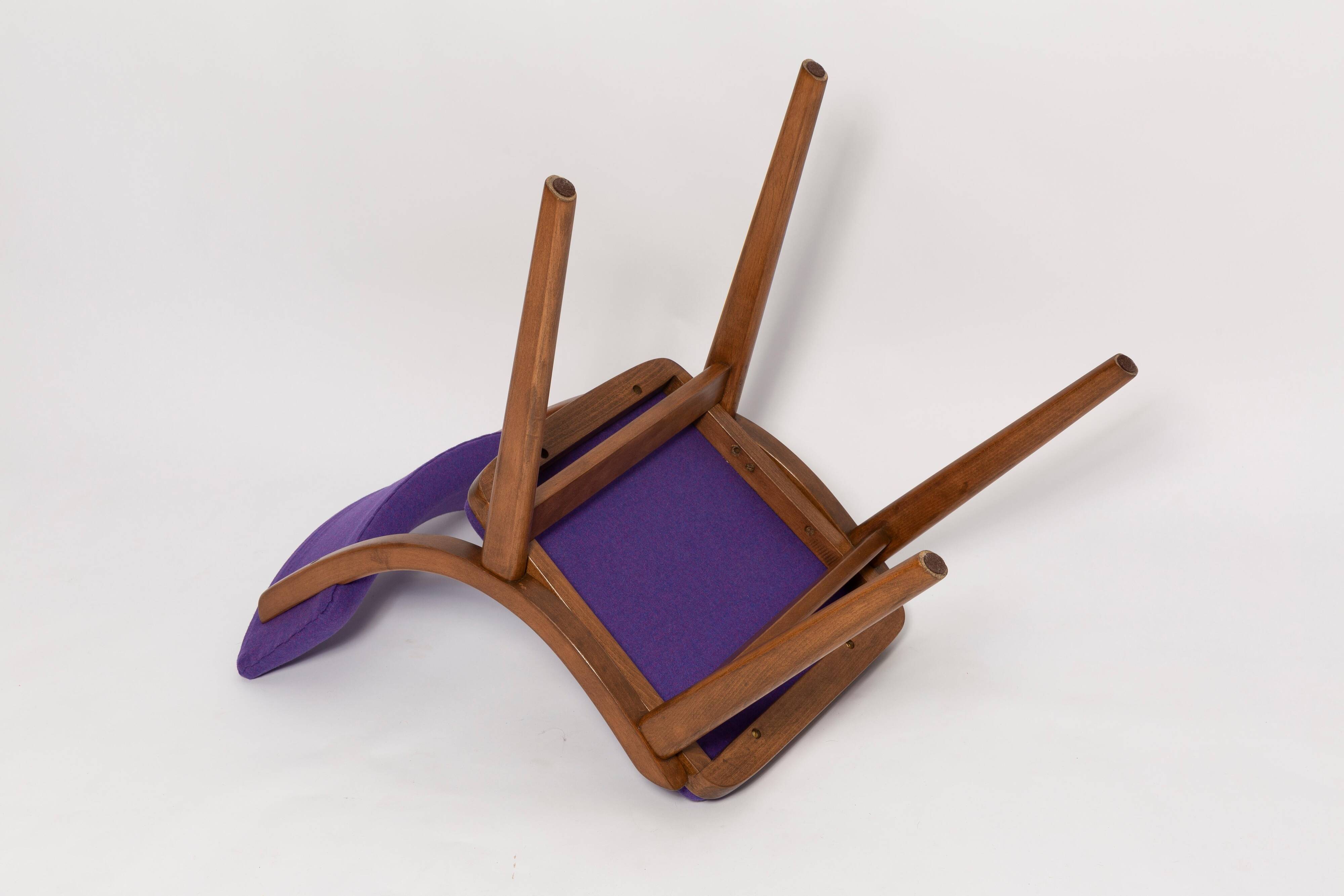 Mid-Century Modern Bumerang Chair, Purple Wool, Poland, 1960s