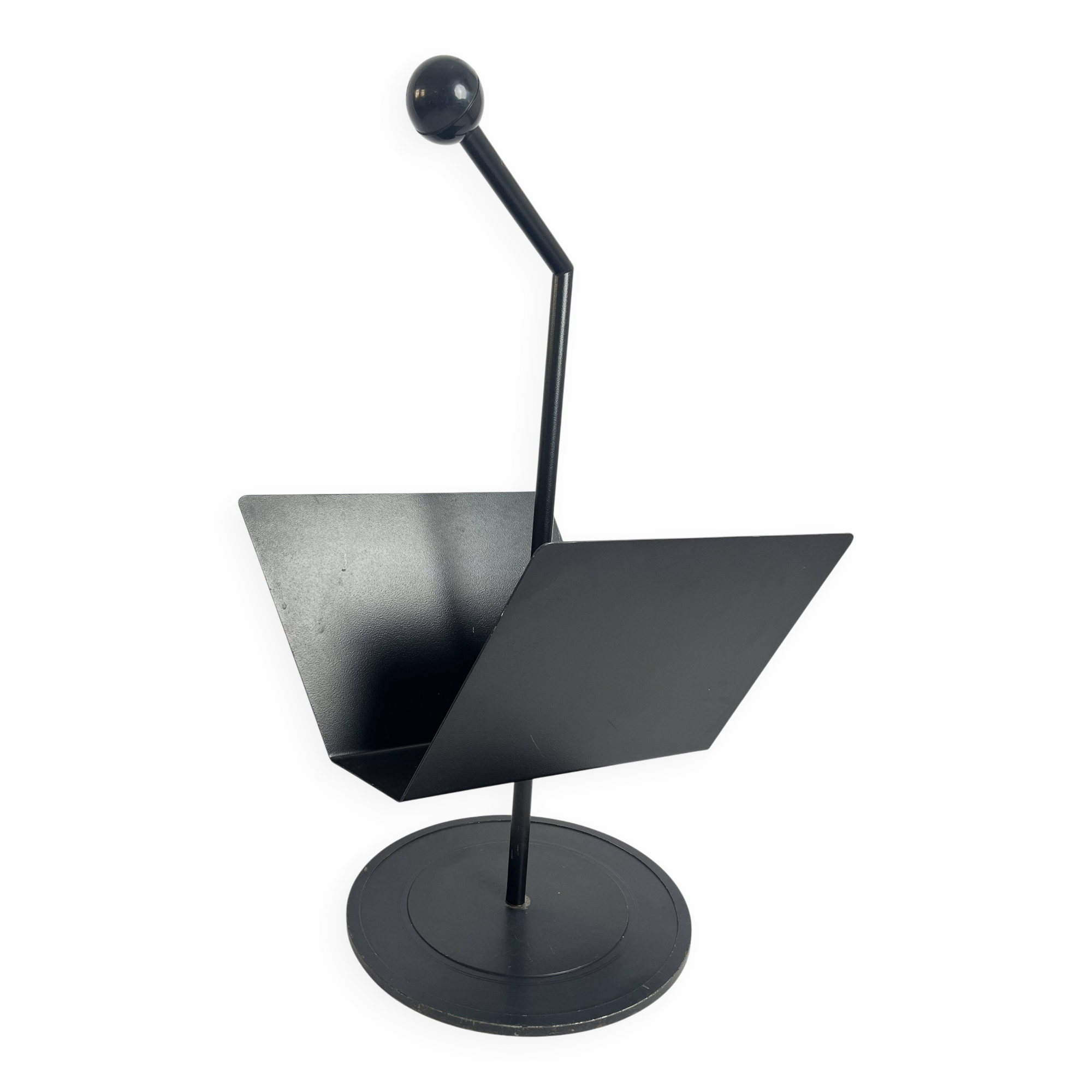 Vintage Postmodernist Black Metal Magazine Rack, Italy, 1980s