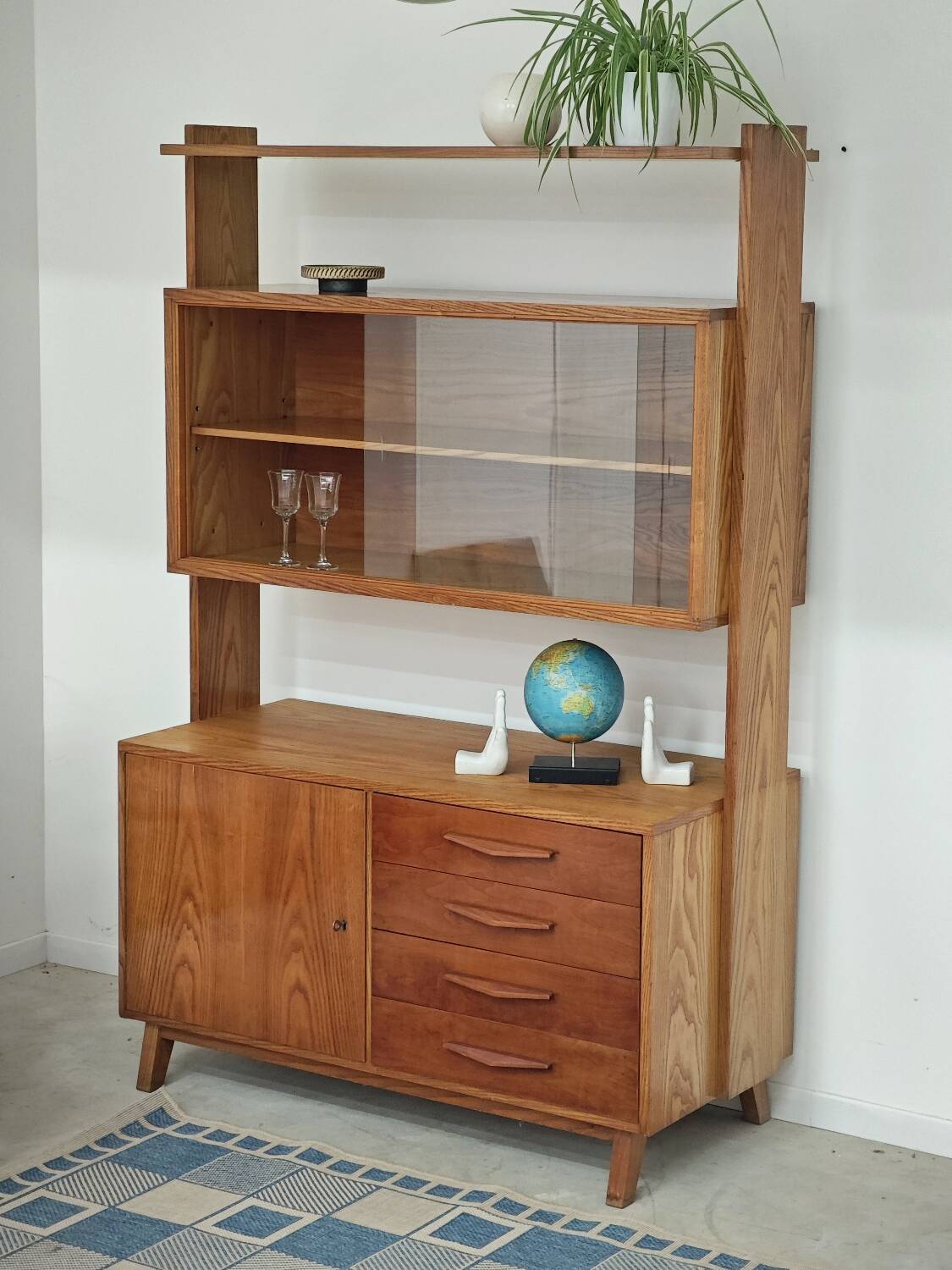 High sideboard, wooden display cabinet by Frantisek Jirak – 1960