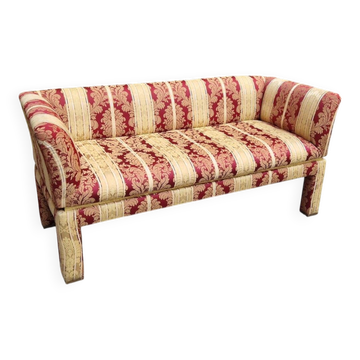 Two-Seater Sofa with Floral Fabric with Decorative Brass Edges, 1980s