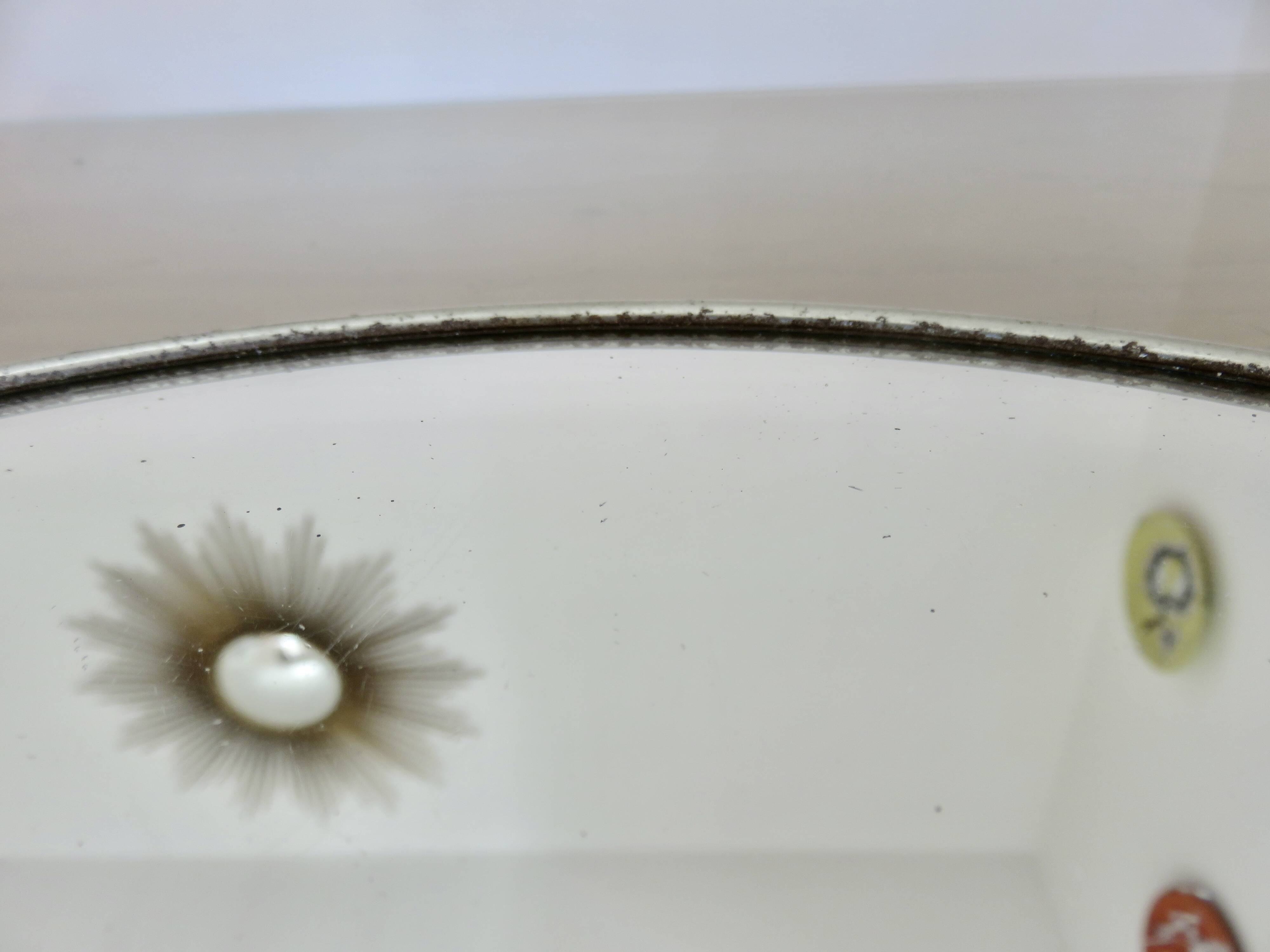 Round mirror tray, in chrome metal, Art Deco, 1930s-1940s