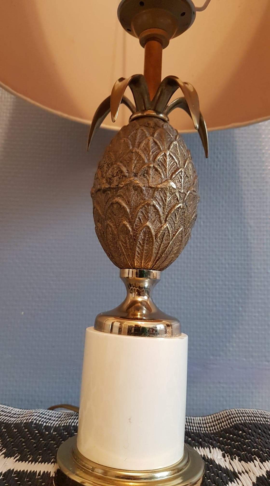 1970s old brass pineapple and gold metal lamp