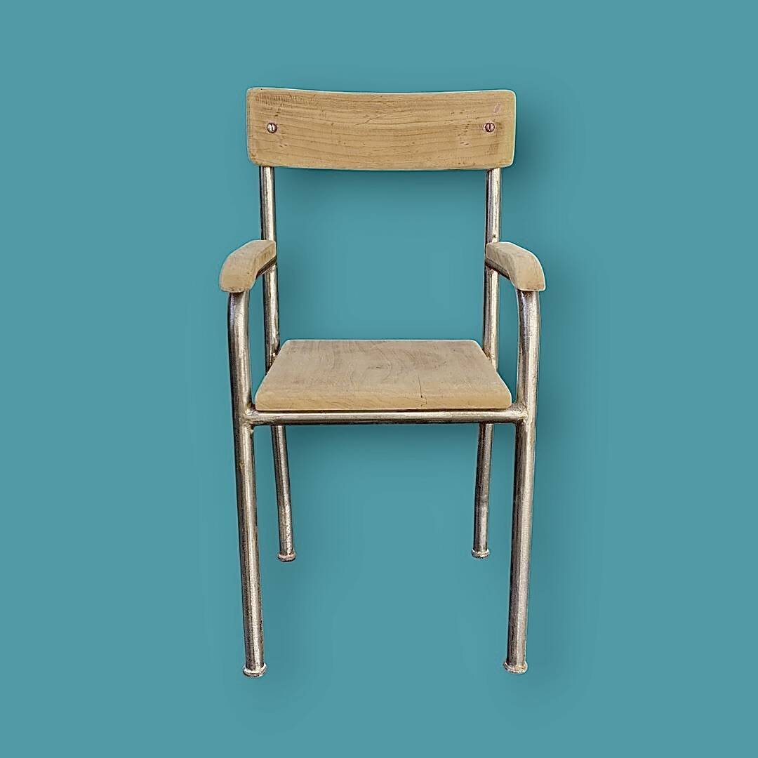 Antique wooden and metal children's chair with armrests – circa 1960