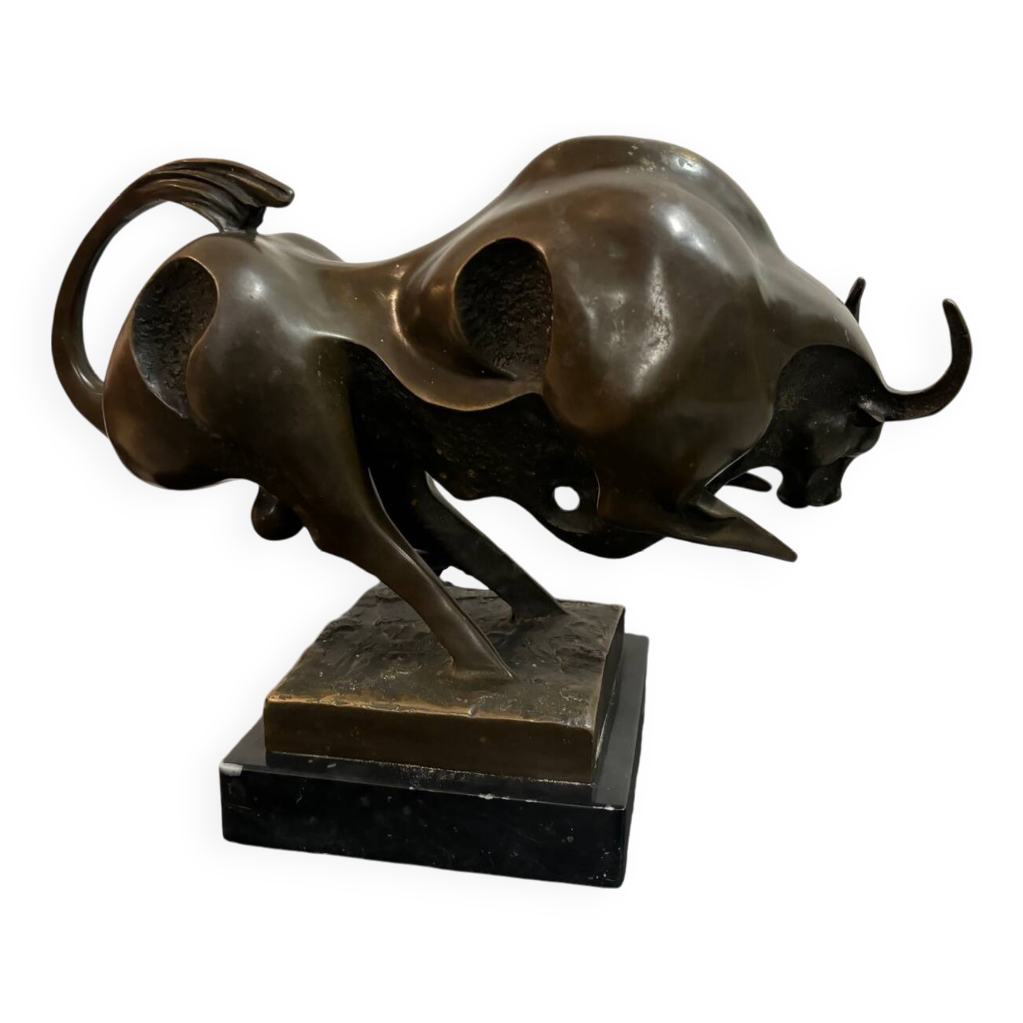 Bronze bull on marble base signed Milo