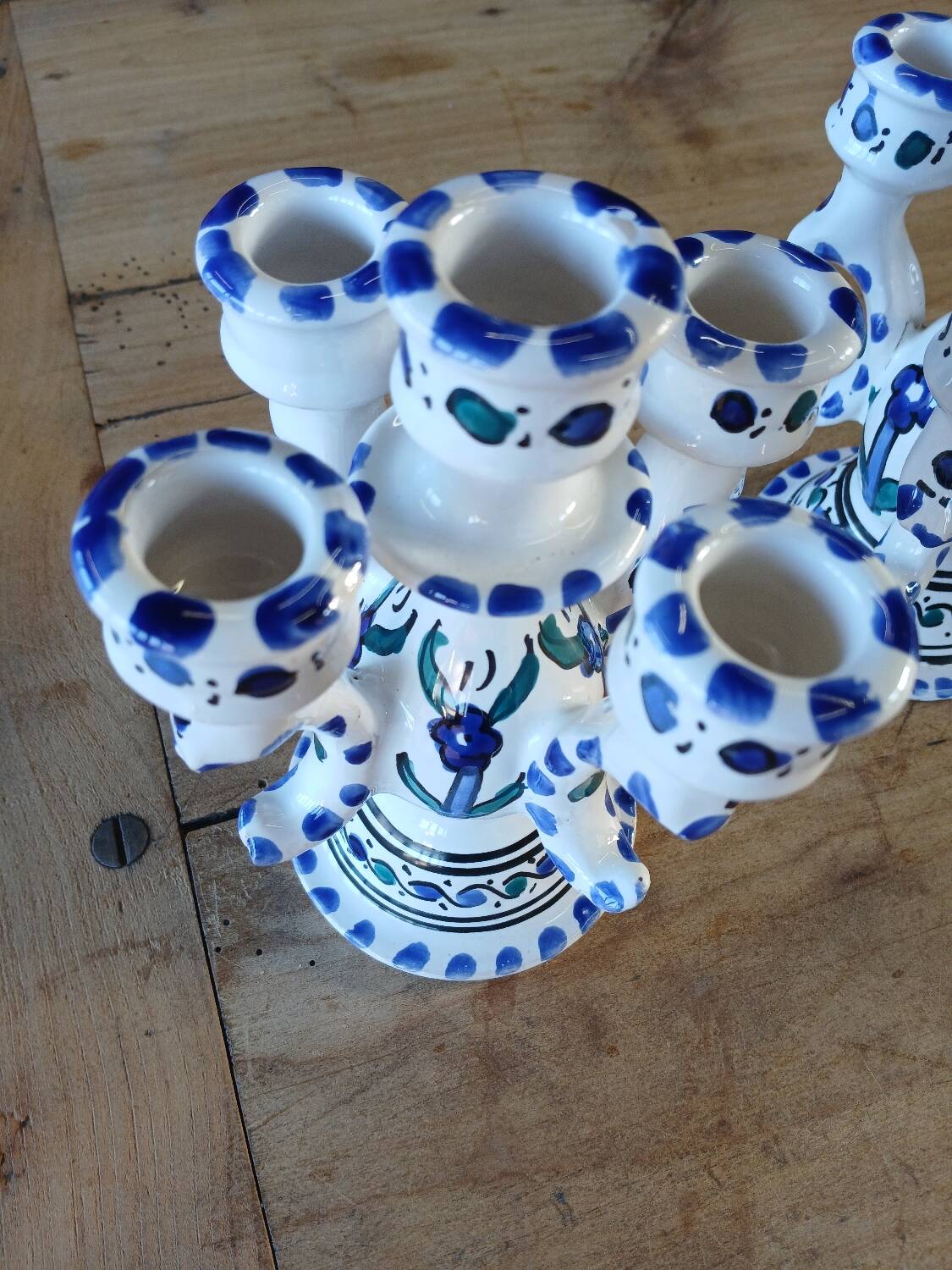 Pair of Tunisian ceramic candlesticks