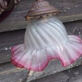 Art Nouveau Wall Sconce: French Metal, Opaline Rose Shade, C1950s