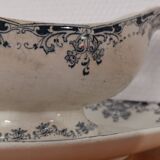 Saucière sur pied en terre de fer bleu/vert modèle "Mignon", H & Cie Sarreguemines