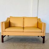 VINTAGE DANISH RETRO SKIPPER 2 PERSON SOFA IN BUTTERMILK LEATHER