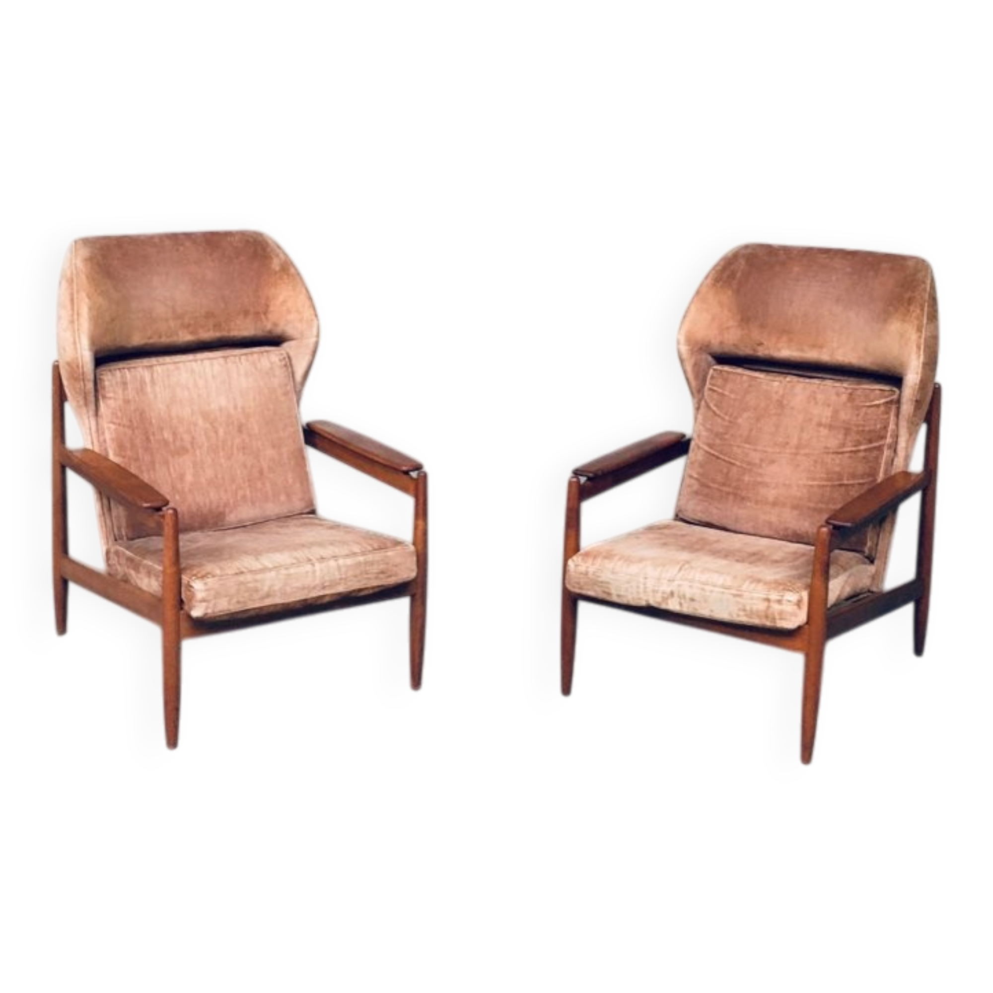 Set of Mid-Century Scandinavian Wingback Armchairs, Denmark, 1960s