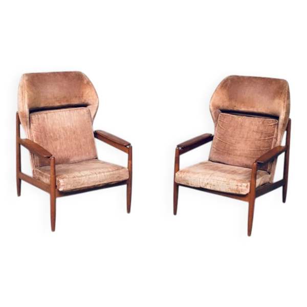 Set of Mid-Century Scandinavian Wing Back Armchairs, Denmark, 1960s