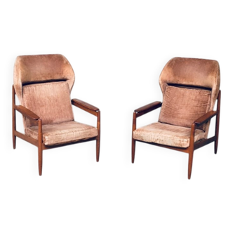 Set of Mid-Century Scandinavian Wingback Armchairs, Denmark, 1960s