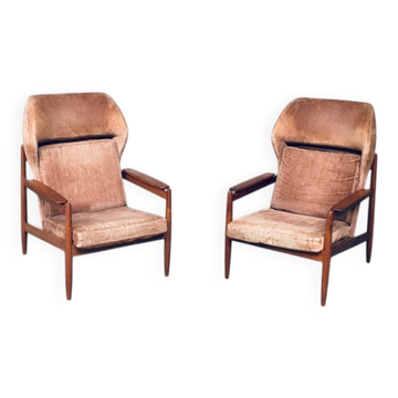Set of Mid-Century Scandinavian Wing Back Armchairs, Denmark, 1960s