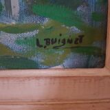 Old oil on canvas painting framed houses