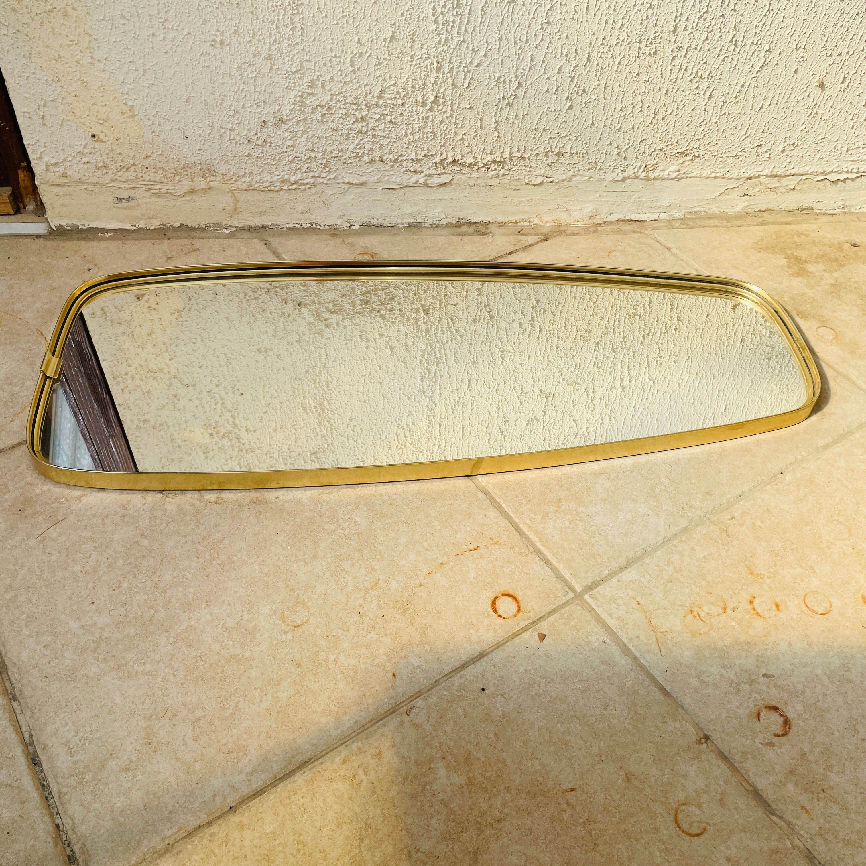 Large asymmetrical mirror metal gold vintage 1960 60 design mirror