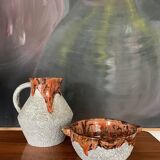 Vintage glazed pitcher and mortar duo