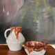 Vintage glazed pitcher and mortar duo