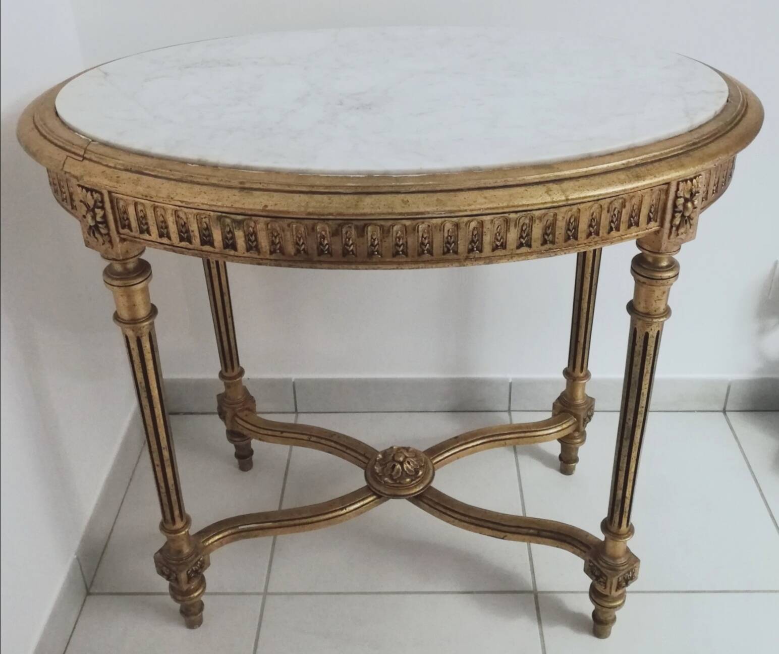 Console wood and gilded stuck with marble top