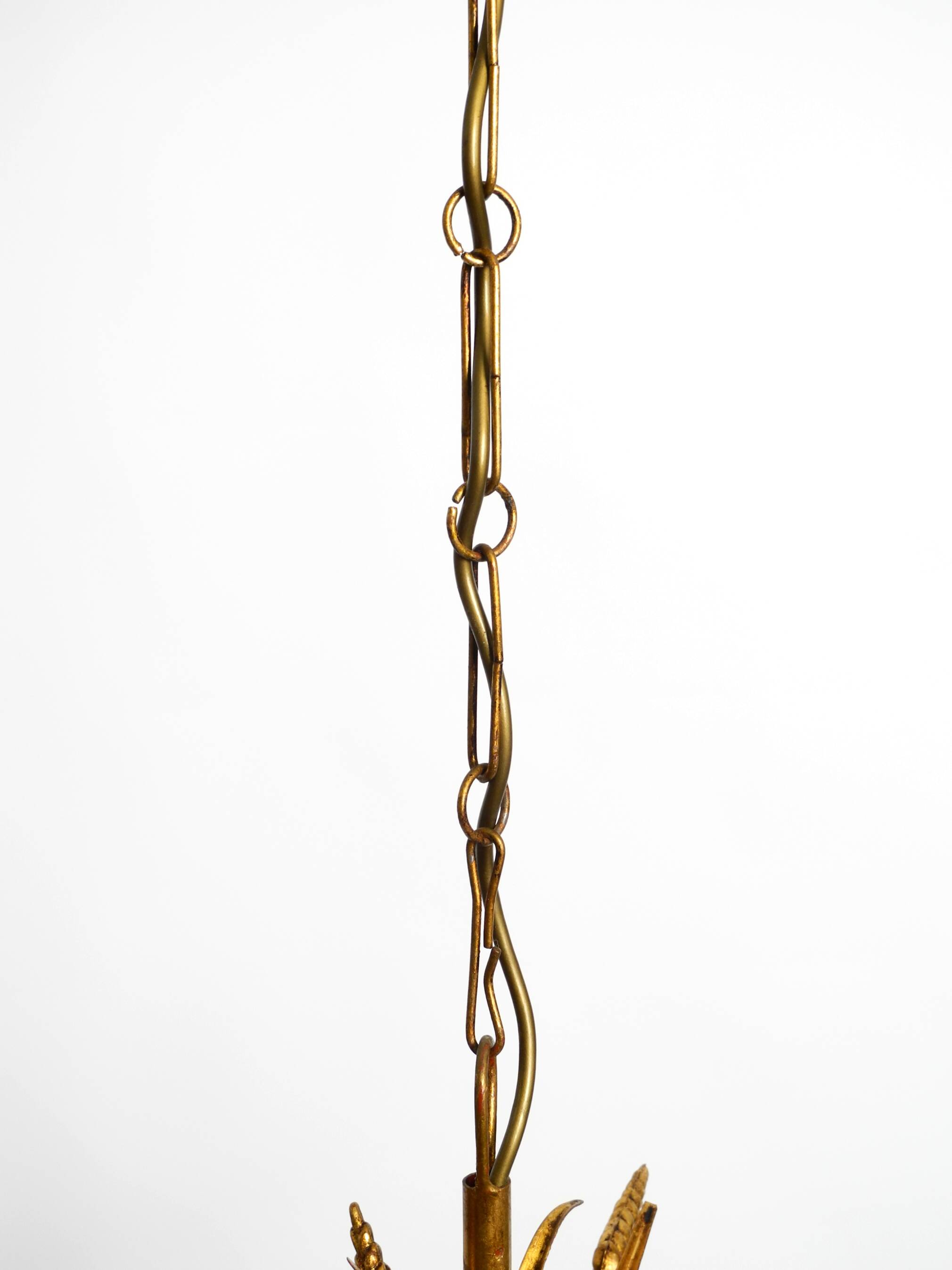Beautiful huge 1970s gold-plated 5-arm tall metal chandelier by Hans Kögl