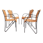 4 chaises accoudoirs fer forgé rotin