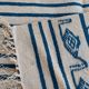 Traditional handmade white and blue kilim rug in natural wool