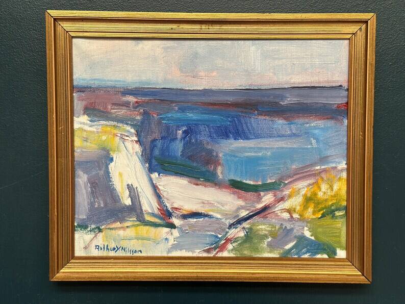 Original Swedish Oil on Canvas – “Coastal Landscape” by Arthur Y. Nilsson – Signed – Vintage & Framed