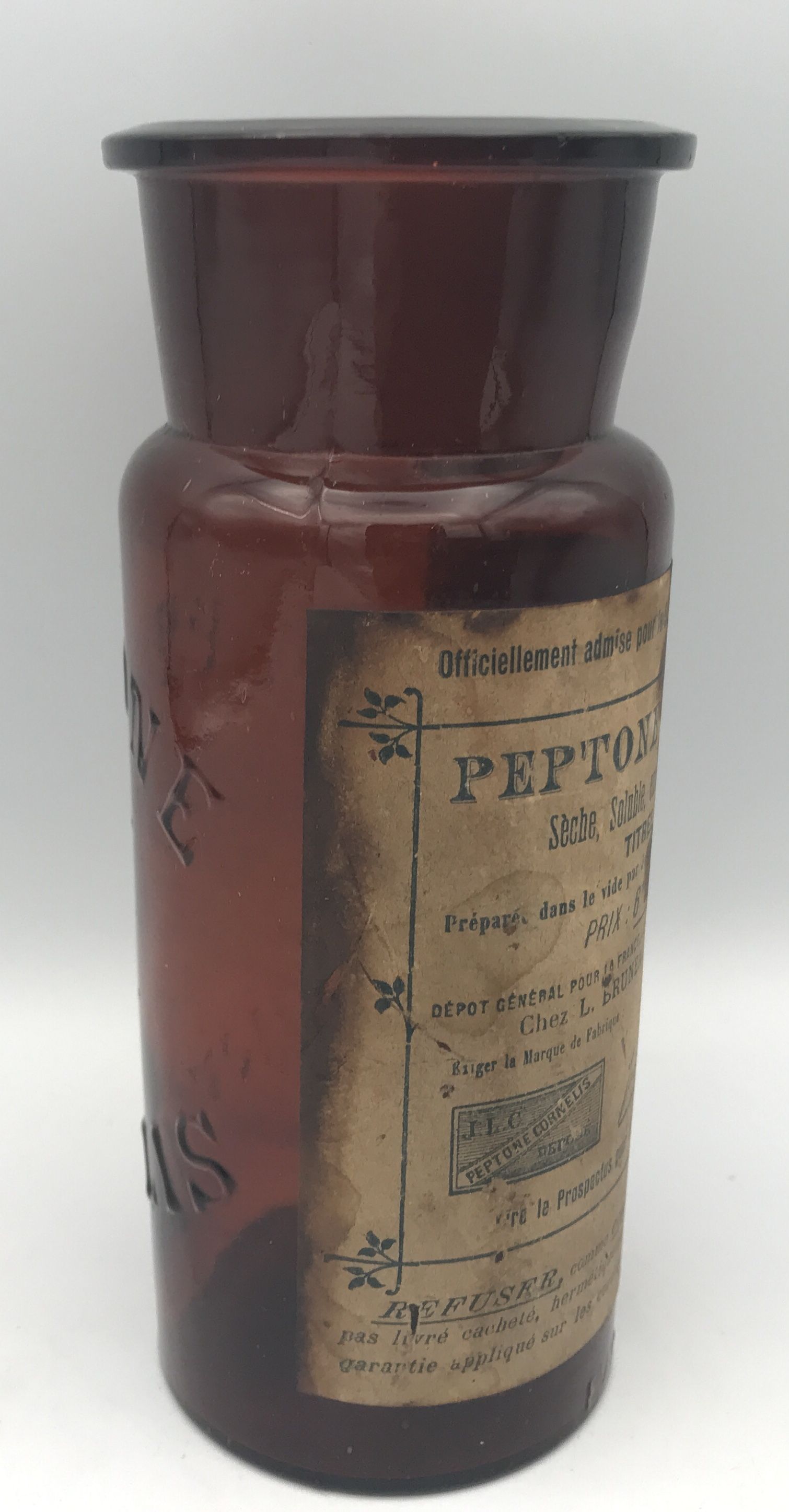 Jar old pot of pharmacy of hospitals in brown glass "peptone cornelis"