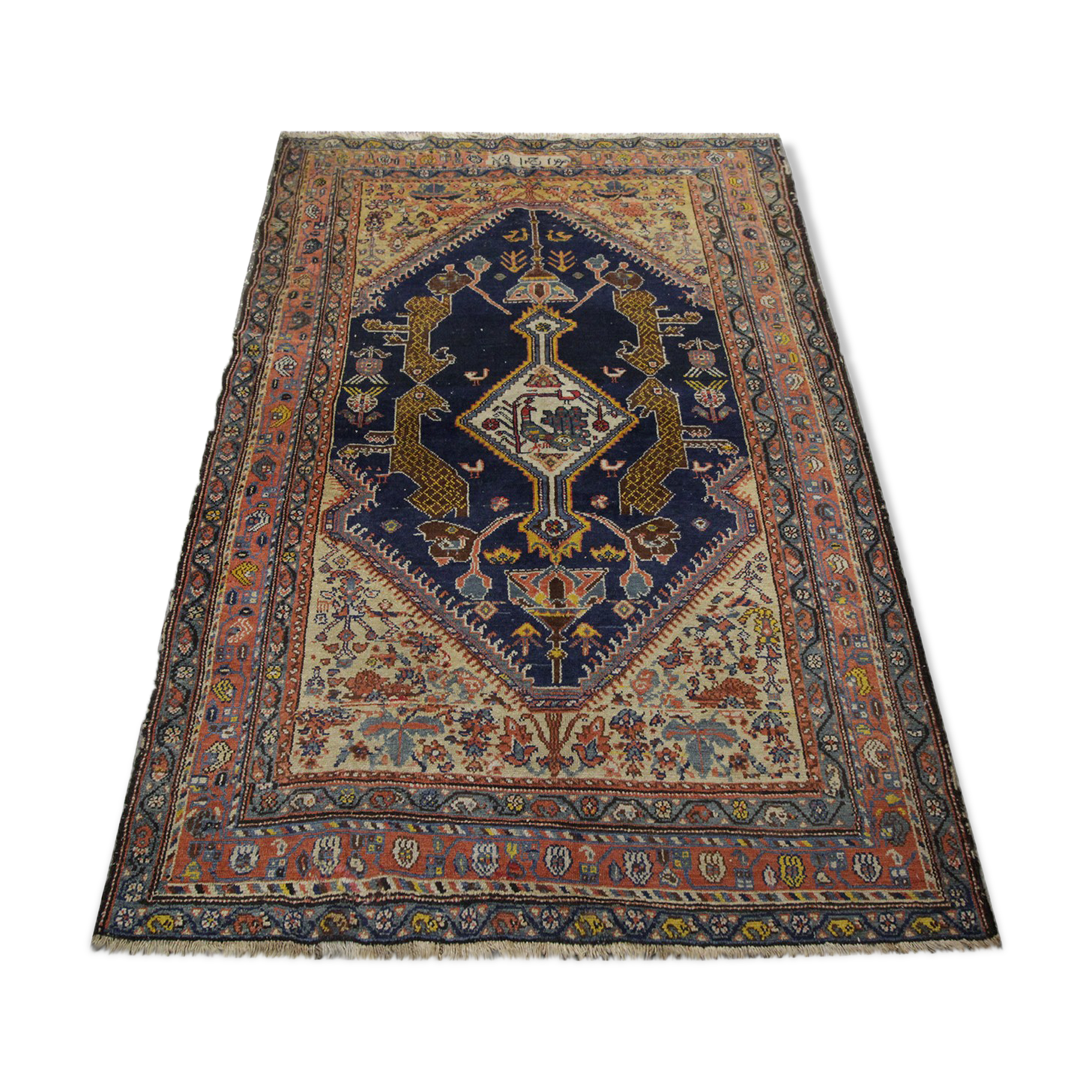 Antique Handmade Persian Hamadan Wool Area Rug 108x138cm
