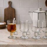 Set of 4 vintage footed tea glasses – ring handles – bistro style