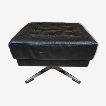 Black leather ottoman 1970 vintage