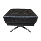 Black leather ottoman 1970 vintage