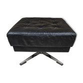 Black leather ottoman 1970 vintage