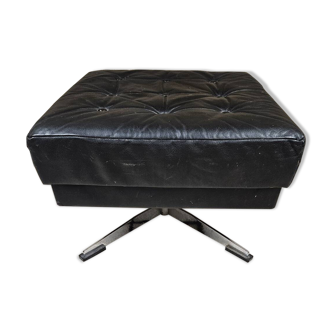 Black leather ottoman 1970 vintage