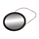 Vintage Scandinavian Round Wenge Wood Mirror Leather Strap 60's desig