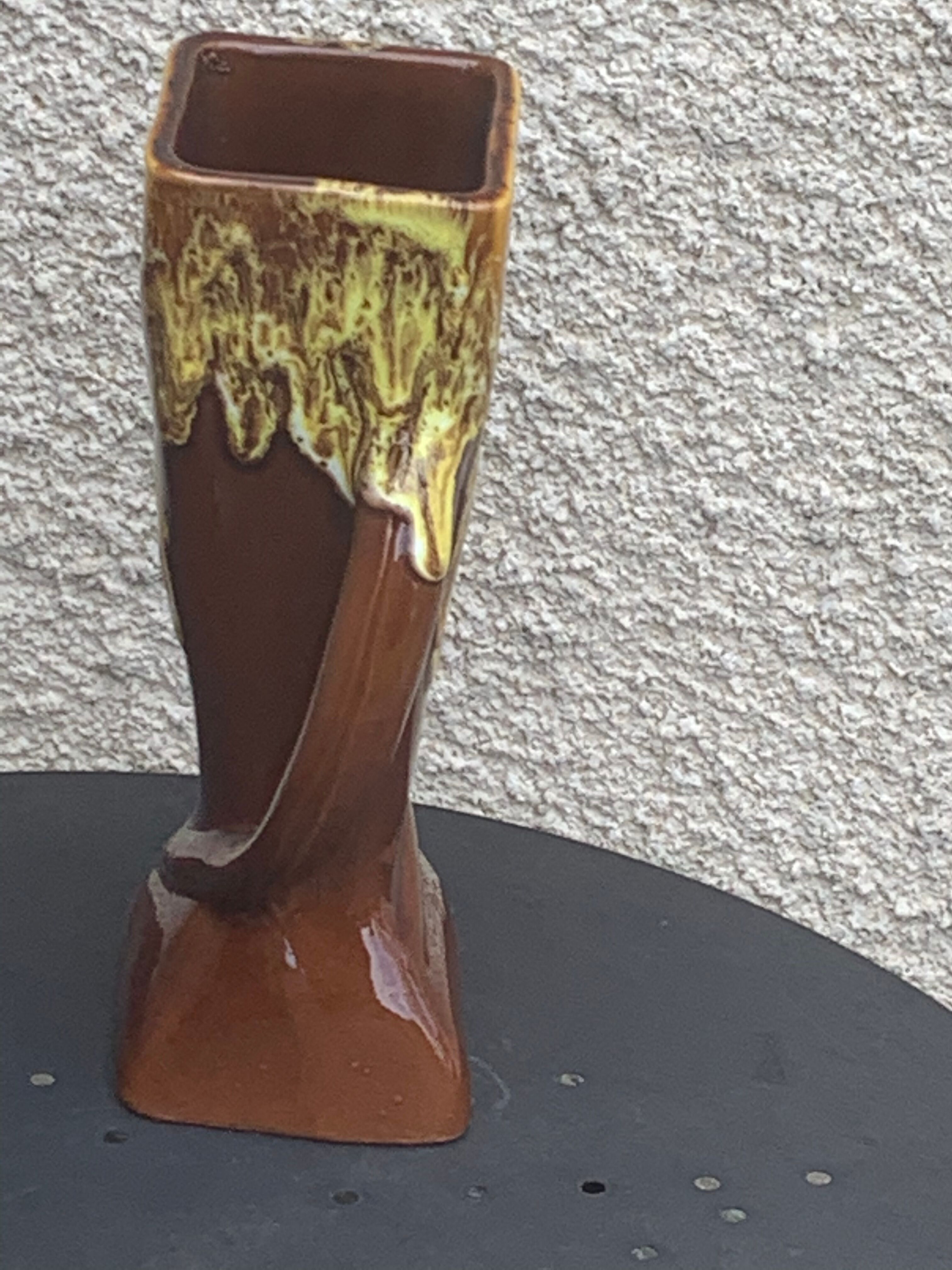 1970 ochre enamelled ceramic vase and vintage 1970