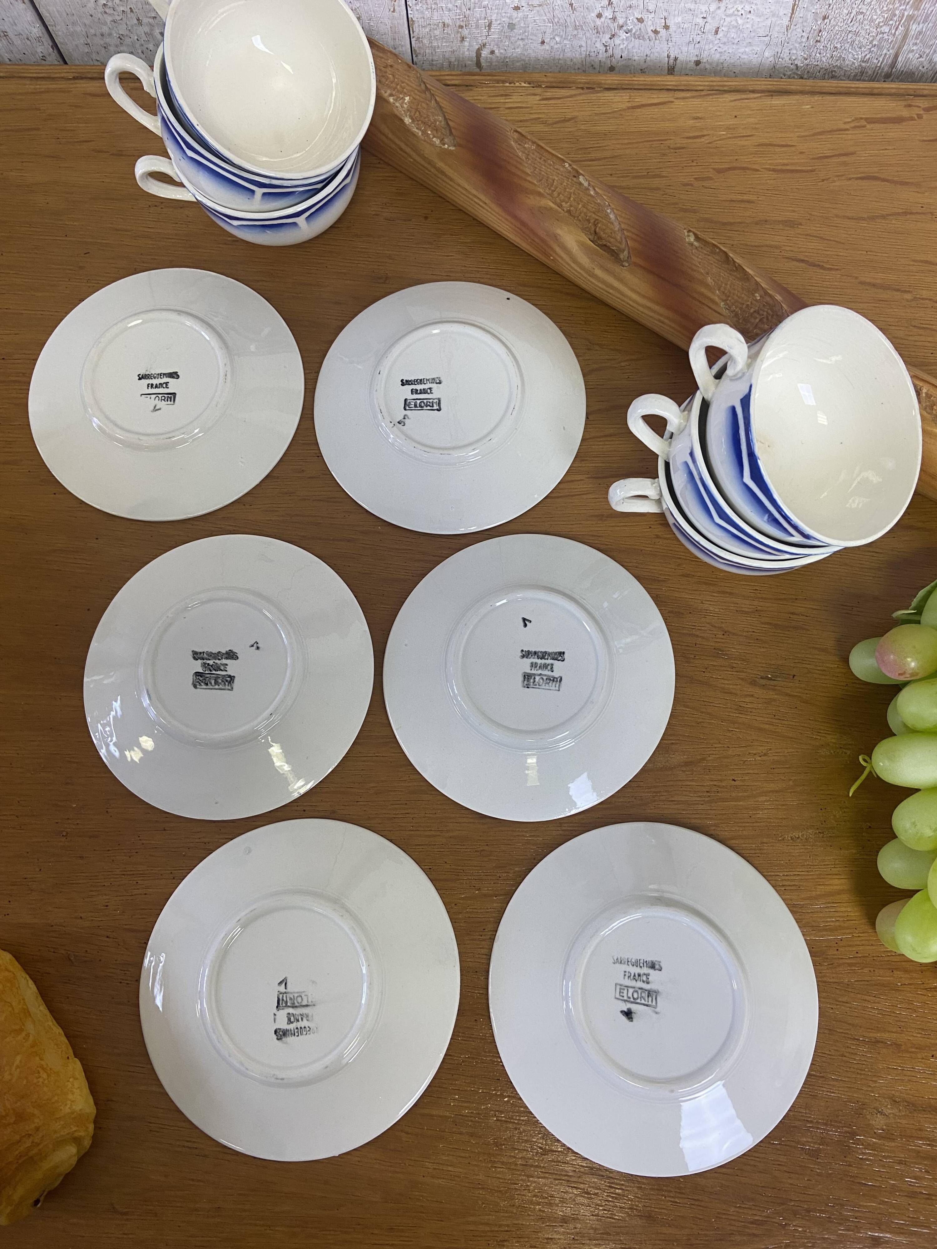 Set of 6 cups and saucers Sarreguemines "Elorn"